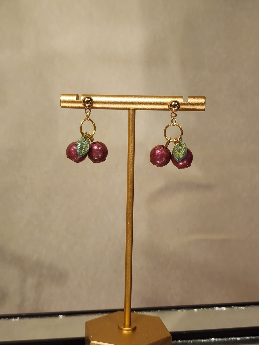 24k Gold-Plated Lightweight Cherry Drop Earrings  - Handmade Hypoallergenic